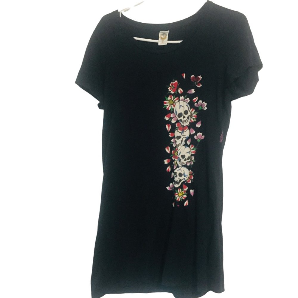 Ed Hardy T-Shirt Floral Skull  Black Sz Large - Picture 3 of 6